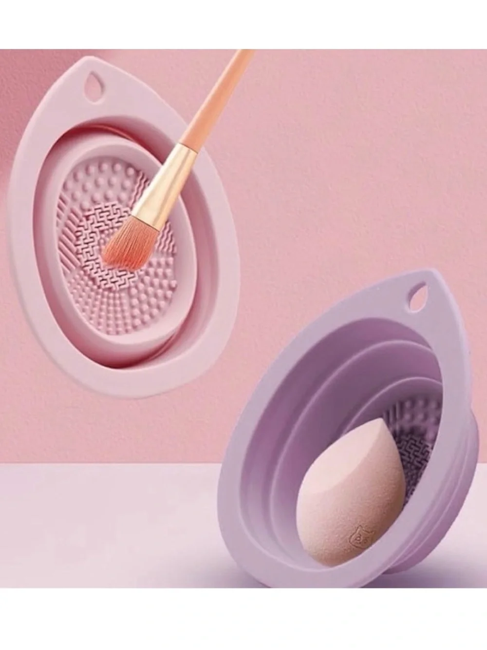💞 New Pink Collapsible Makeup Brush & Sponge Cleaning Bowl